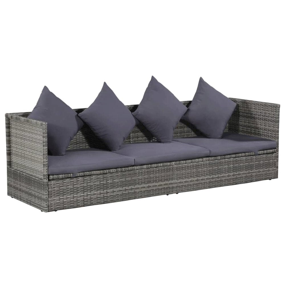 Garden Bed Grey PE Rattan 78.7x23.6 in Adjustable Armrests