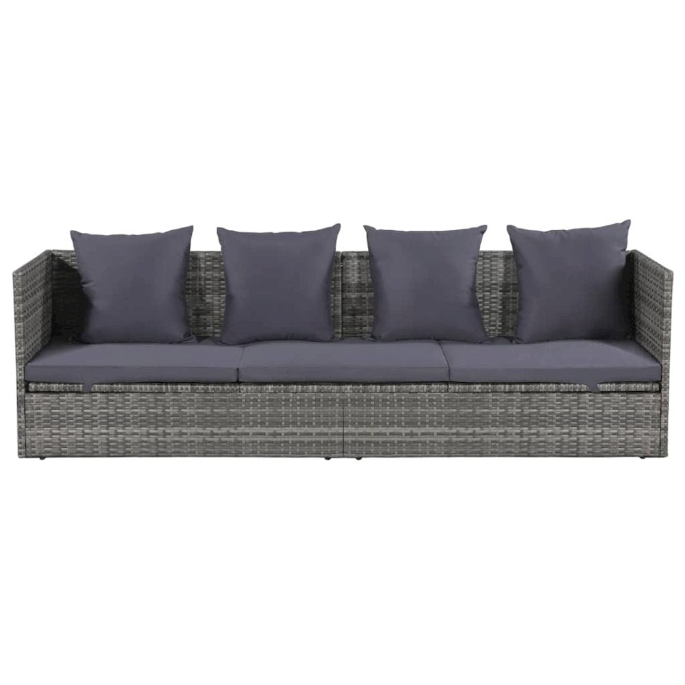 Garden Bed Grey PE Rattan 78.7x23.6 in Adjustable Armrests