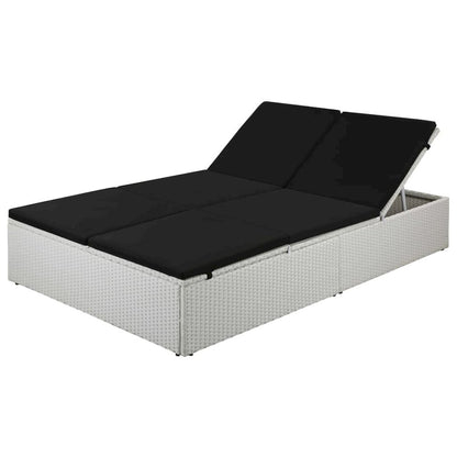 Sunlounger White and Black Poly Rattan and Powder-Coated Steel