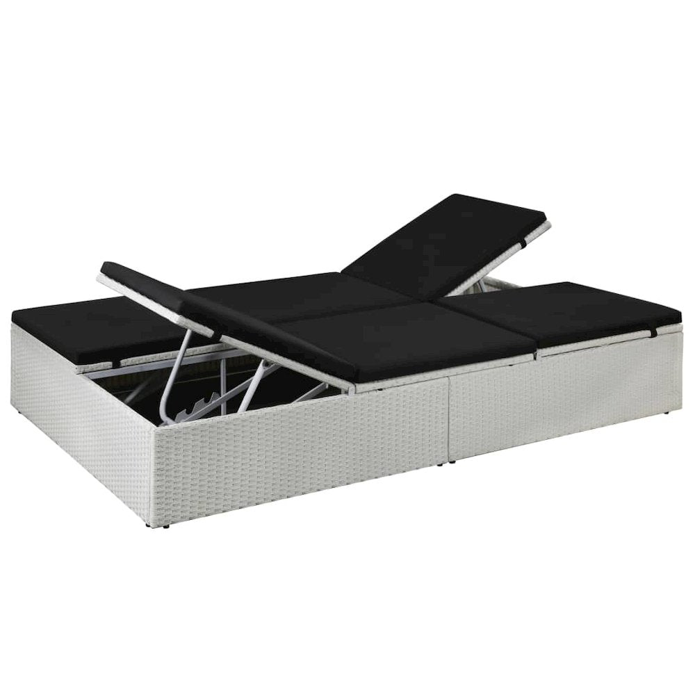 Sunlounger White and Black Poly Rattan and Powder-Coated Steel