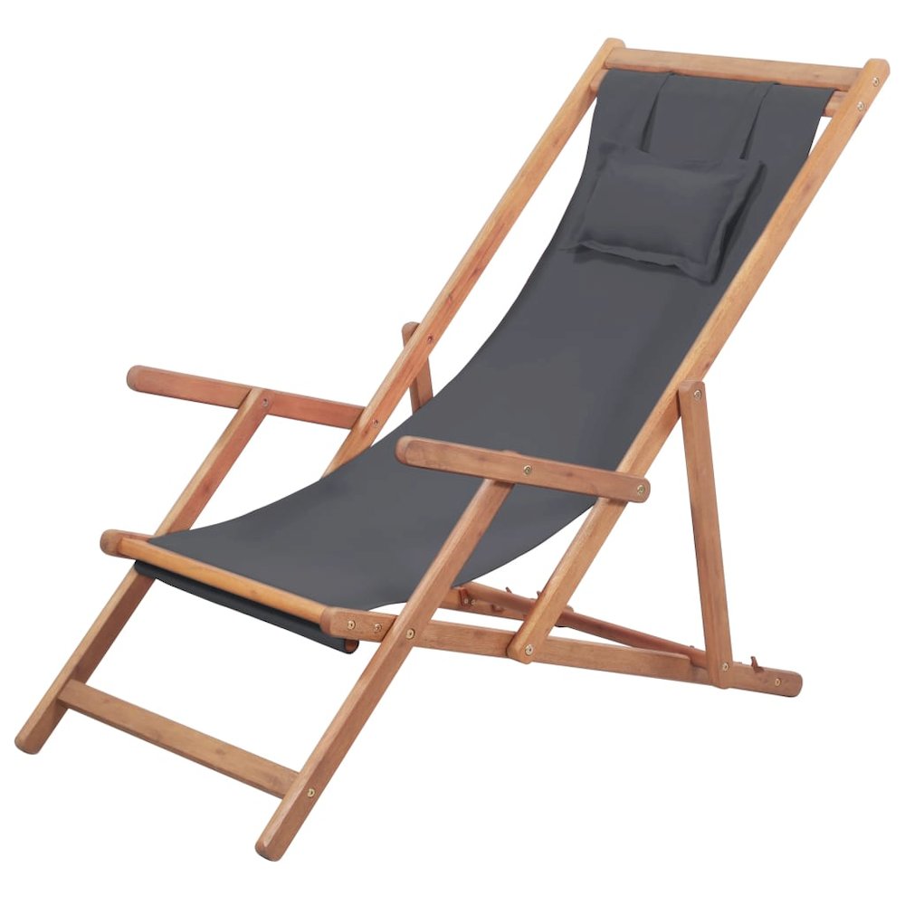 Beach Chair Grey Eucalyptus wood and polyester fabric