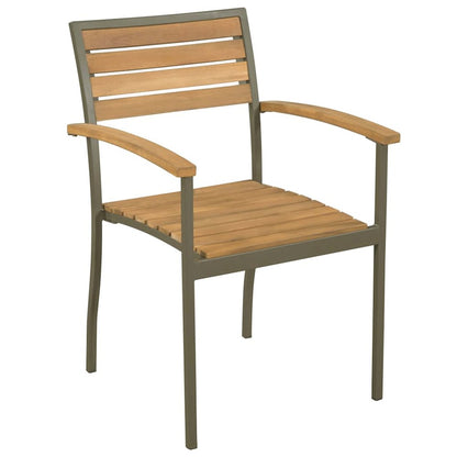 Outdoor Chair Set of 2 Natural wood and black Solid Acacia wood