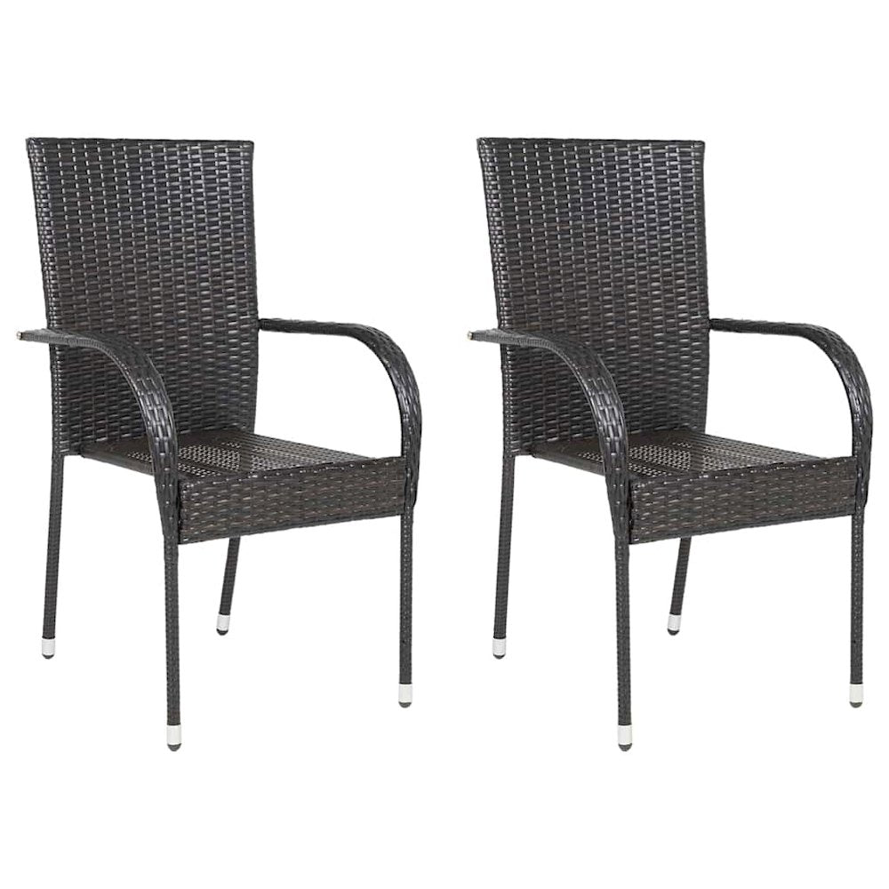 Dining Chair Set of 2 Brown Poly Rattan Standard Stackable