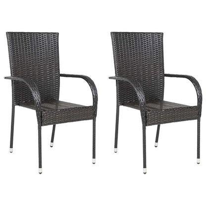 Dining Chair Set of 2 Brown Poly Rattan Standard Stackable