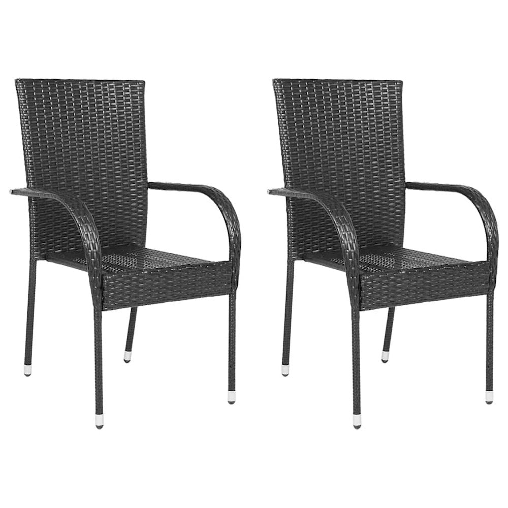 Dining Chair Set of 2 Black PE rattan and powder-coated steel