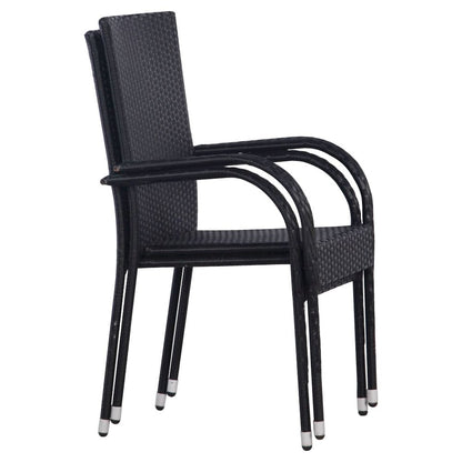 Dining Chair Set of 2 Black PE rattan and powder-coated steel