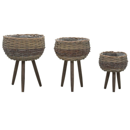 vidaXL Planter 3 pcs Wicker with PE Lining, 246825