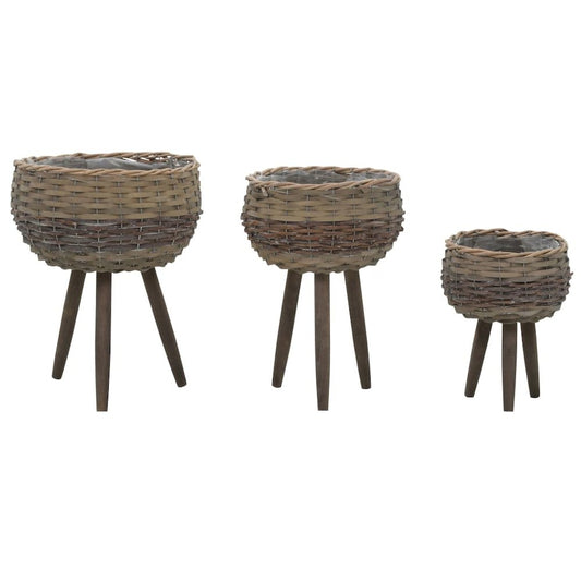 vidaXL Planter 3 pcs Wicker with PE Lining, 246825