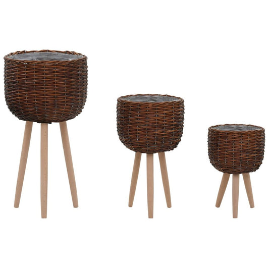 vidaXL Planter 3 pcs Wicker with PE Lining, 246827