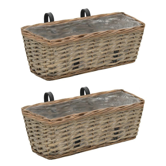 vidaXL Balcony Planter 2 pcs Wicker with PE Lining 15.7", 246828