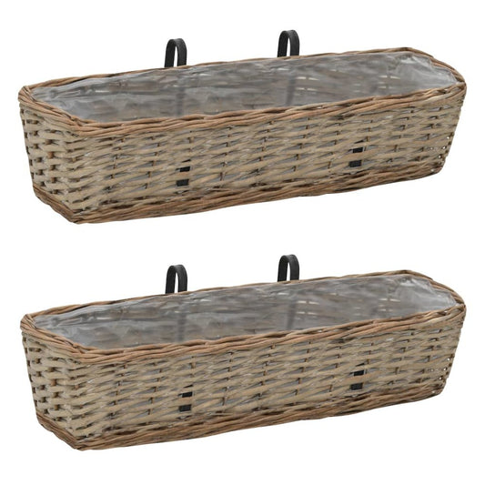 vidaXL Balcony Planter 2 pcs Wicker with PE Lining 23.6", 246829