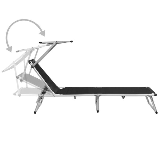Sun Lounger Black Aluminum Standard Foldable Beach Chair