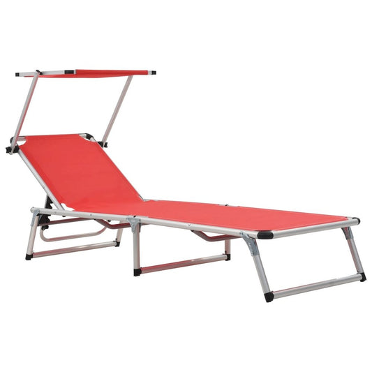 Sun Lounger Red Aluminum, Textilene Standard Foldable
