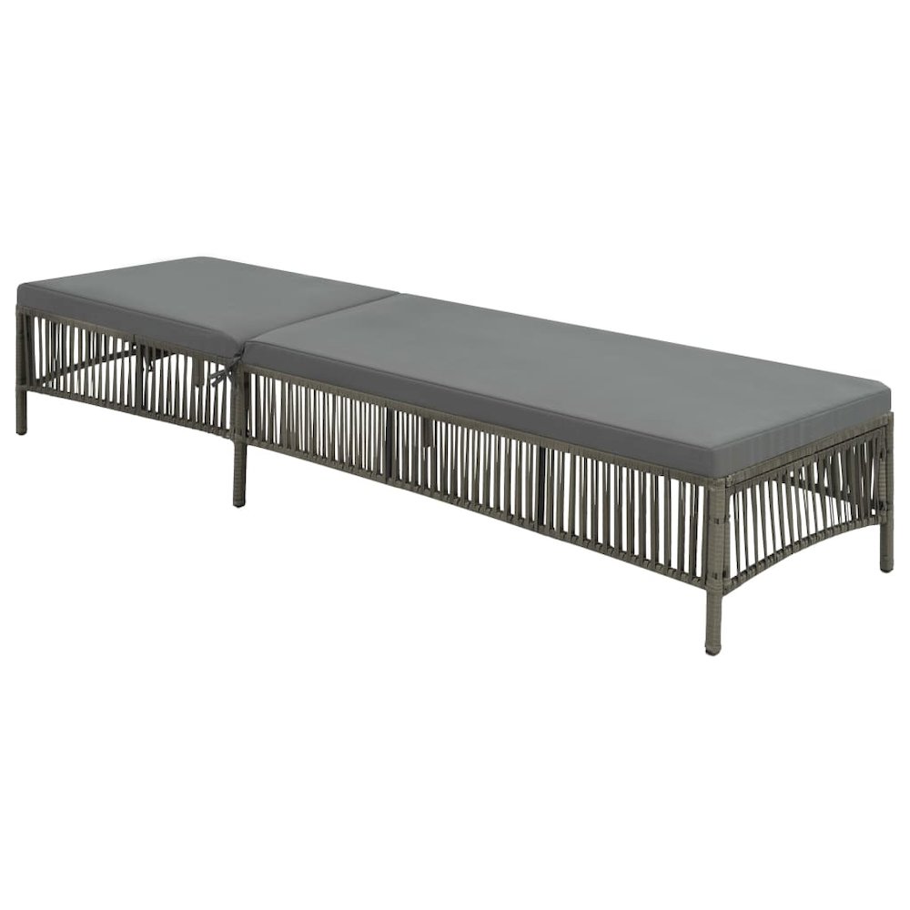 Sunlounger Grey Poly Rattan, Powder-Coated Steel, Polyester Large