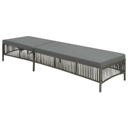 Sunlounger Grey Poly Rattan, Powder-Coated Steel, Polyester Large