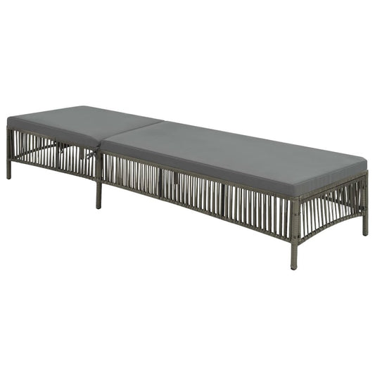 Sunlounger Grey Poly Rattan, Powder-Coated Steel, Polyester Large