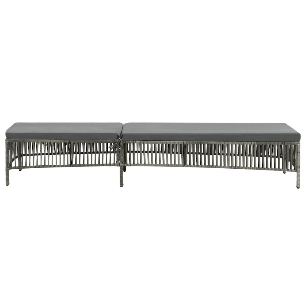 Sunlounger Grey Poly Rattan, Powder-Coated Steel, Polyester Large