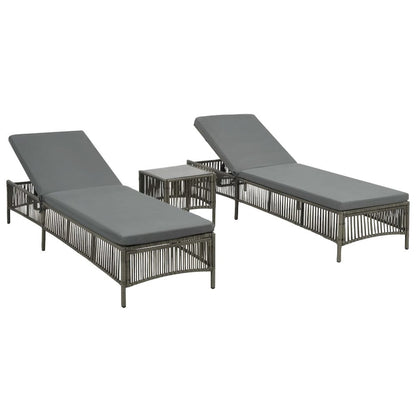 Sunlounger Set Grey PE (polyethylene) rattan, powder-coated steel
