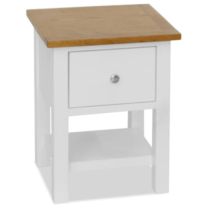 Nightstand White and Brown Solid Oak Wood, Solid Pinewood, MDF