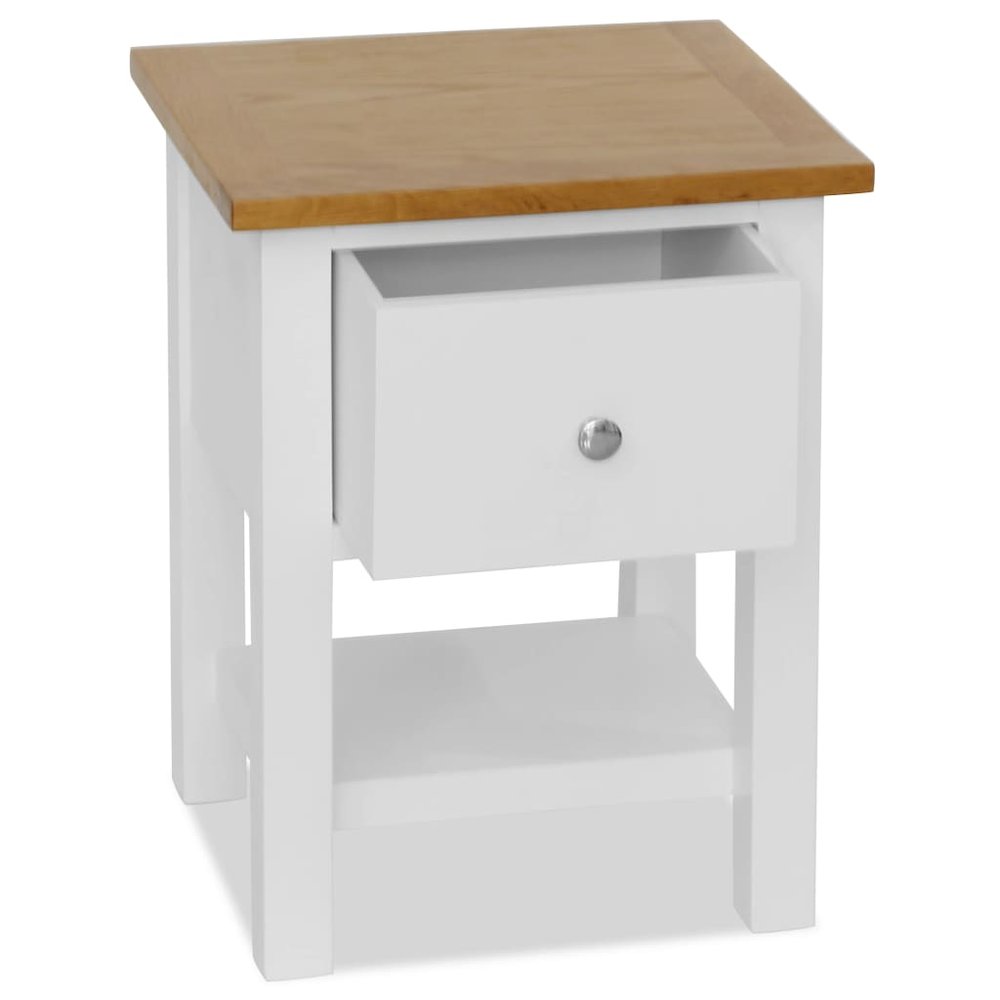 Nightstand White and Brown Solid Oak Wood, Solid Pinewood, MDF