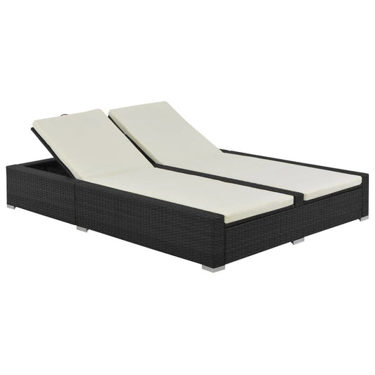 Sunlounger Black frame with cream cushions