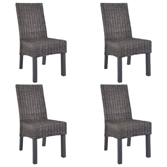 vidaXL Dining Chairs 4 pcs Brown Kubu Rattan and Mango Wood (2x246655), 275467