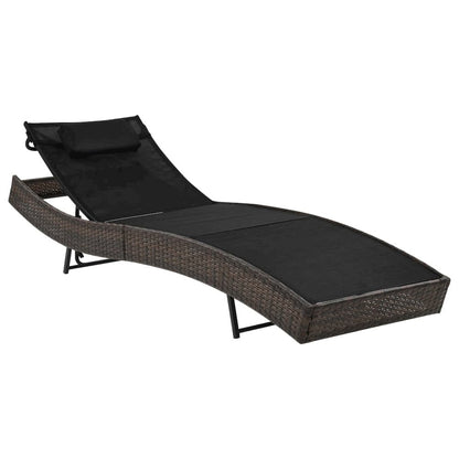 Sunlounger Brown and black Poly Rattan, Textilene fabric, Steel