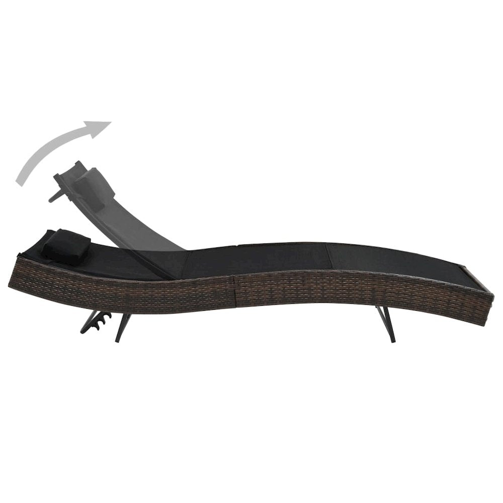 Sunlounger Brown and black Poly Rattan, Textilene fabric, Steel