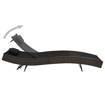 Sunlounger Brown and black Poly Rattan, Textilene fabric, Steel