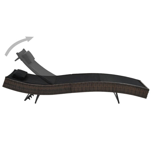 Sunlounger Brown and black Poly Rattan, Textilene fabric, Steel