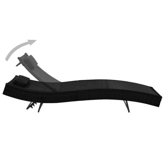 Sunlounger Black Poly Rattan Standard Adjustable Armrests
