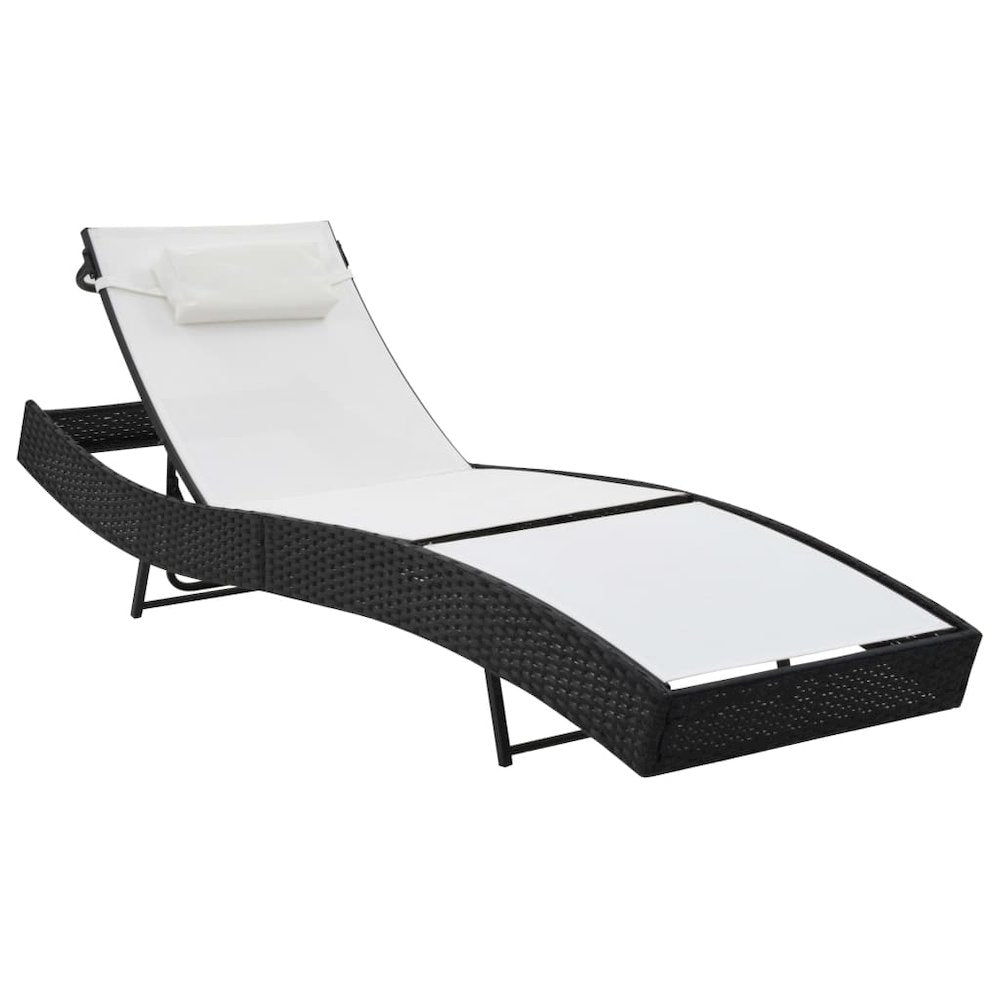 Sunlounger Black Steel frame, Poly Rattan, Textilene Extra Long