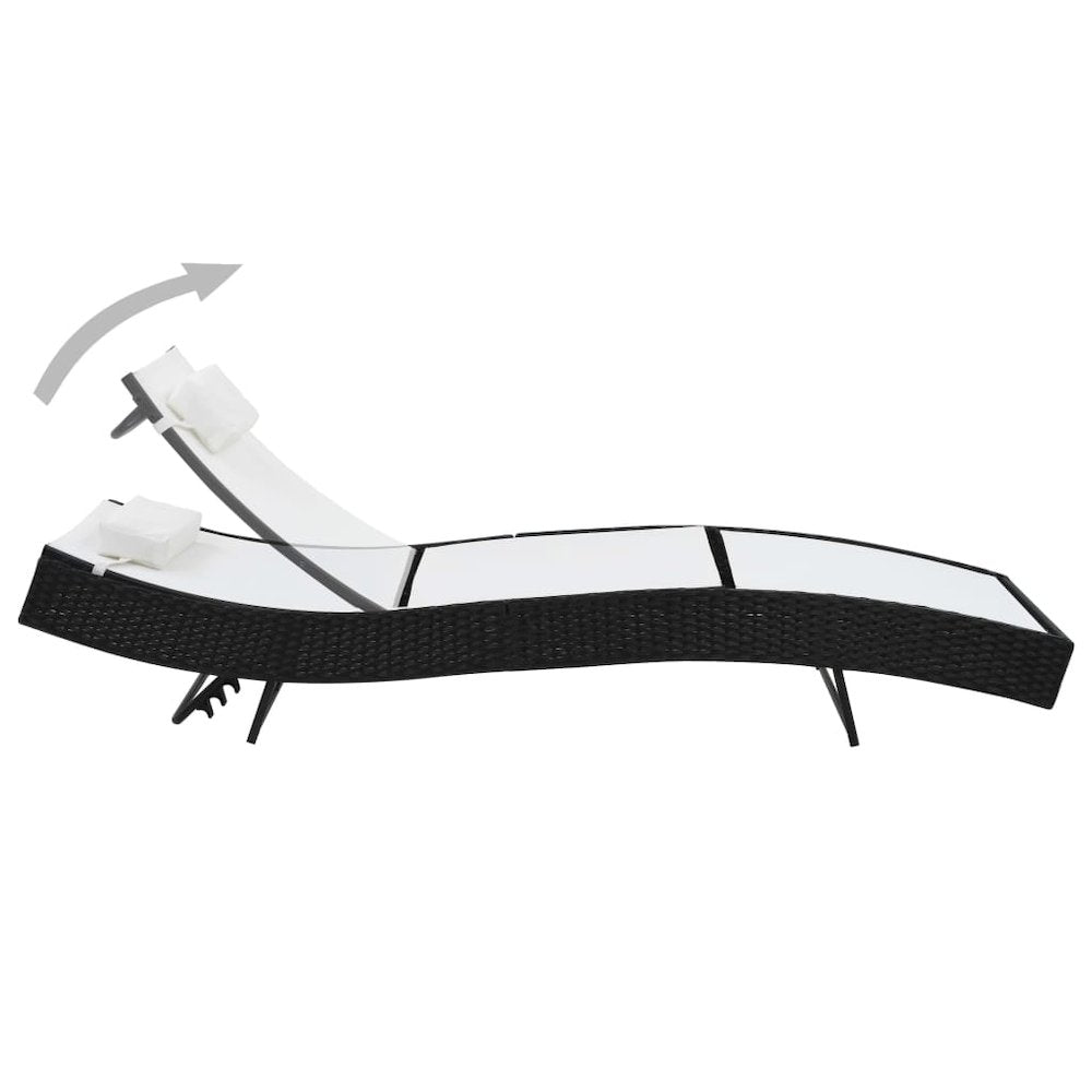 Sunlounger Black Steel frame, Poly Rattan, Textilene Extra Long