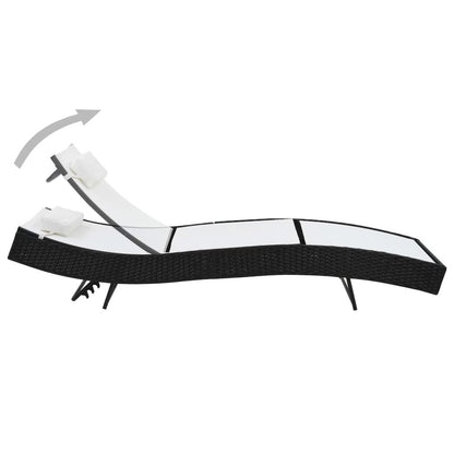 Sunlounger Black Steel frame, Poly Rattan, Textilene Extra Long