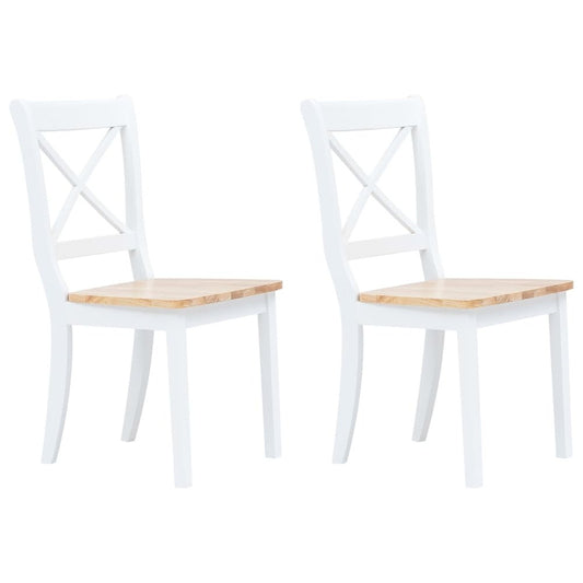 Dining Chairs 2 pcs White and Light Wood Solid Rubber Wood