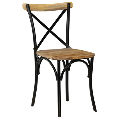 Cross Chair Set of 2 Black, Natural Wood Solid Mango Wood, Steel