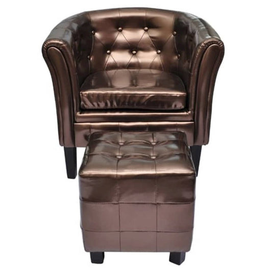 vidaXL Tub Chair with Footstool Brown Faux Leather, 60707
