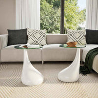 vidaXL Coffee Tables 2 pcs with Round Glass Top High Gloss White, 240322