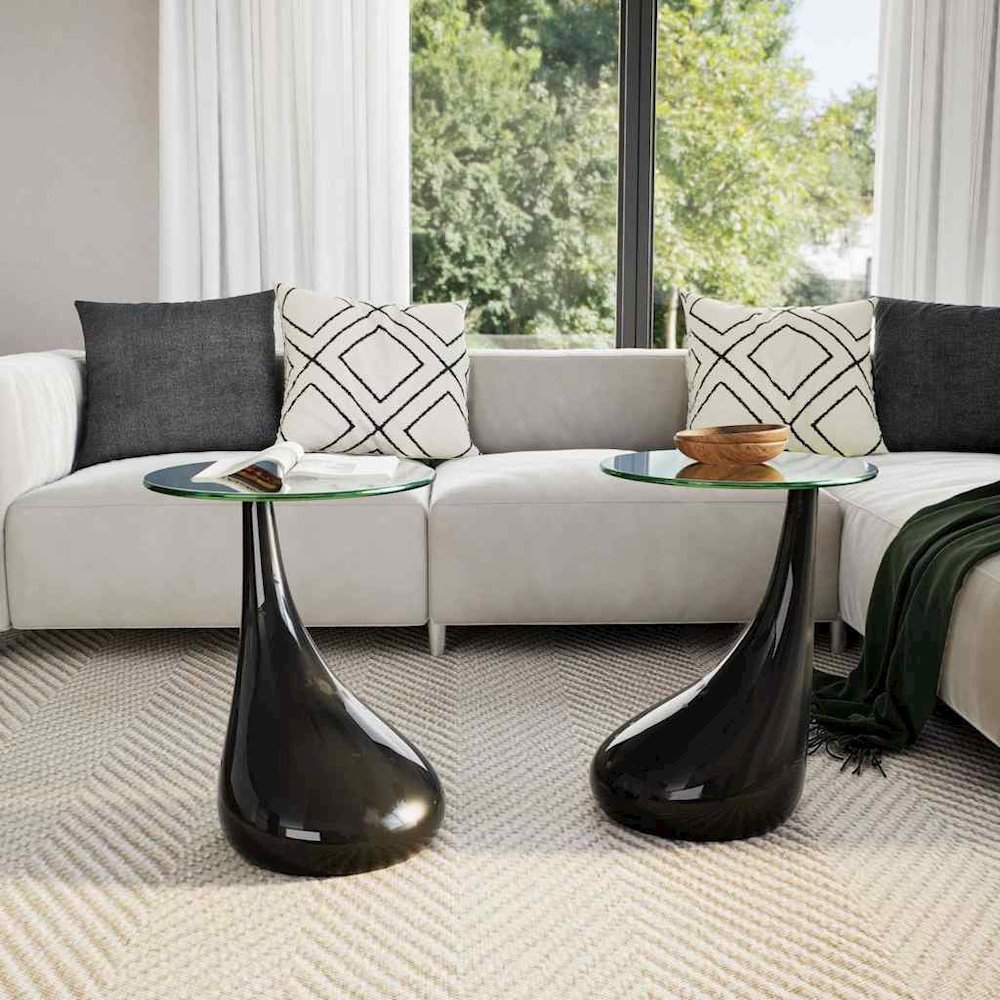 vidaXL Coffee Tables 2 pcs with Round Glass Top High Gloss Black, 240323