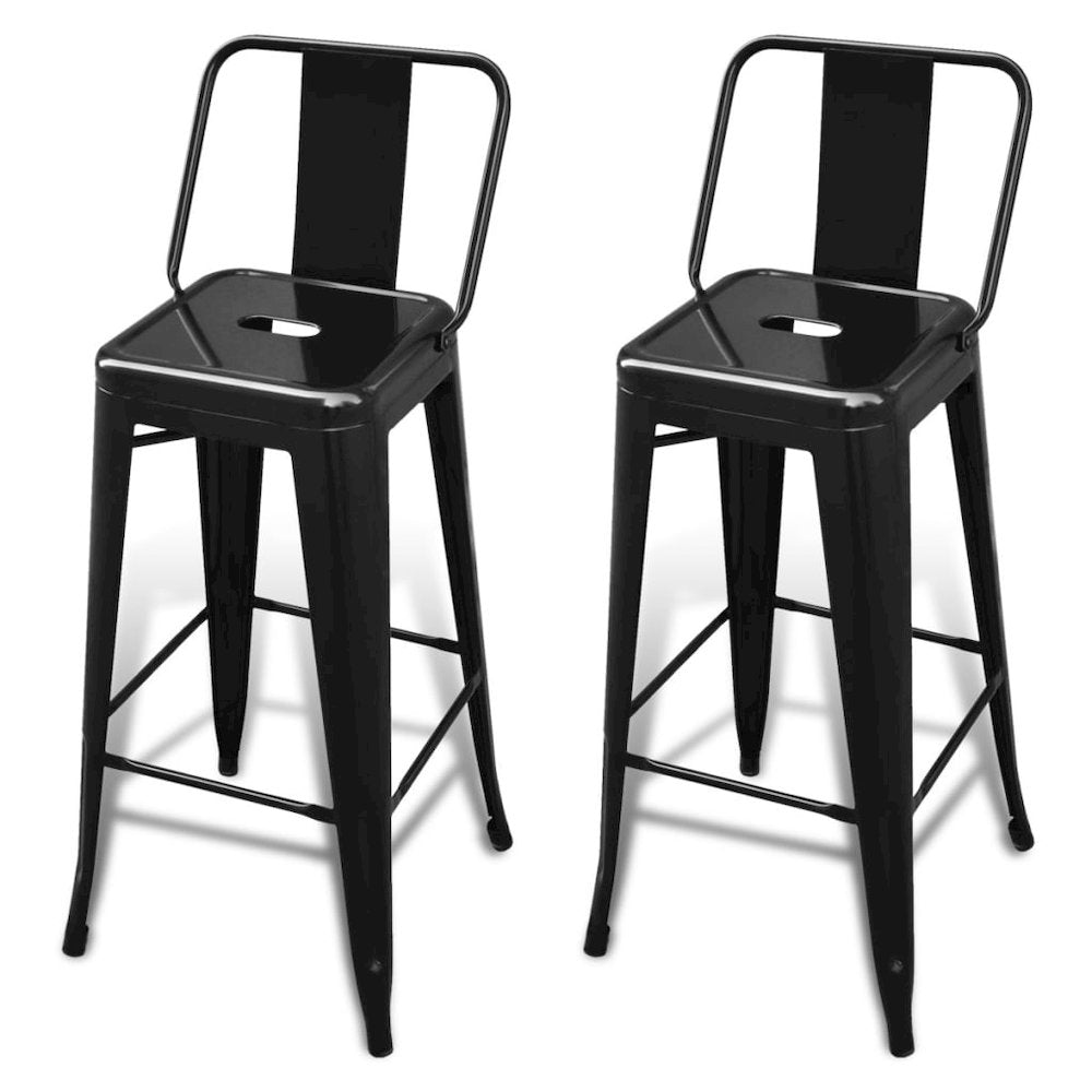Bar Stool Set of 2 Black Steel Tall Footrest Bar Stool