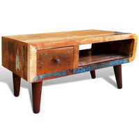 vidaXL Coffee Table with Curved Edge 1 Drawer Reclaimed Wood, 241008