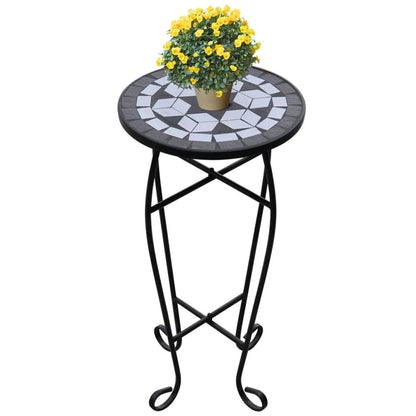 vidaXL Mosaic Side Table Plant Table Black White, 41129