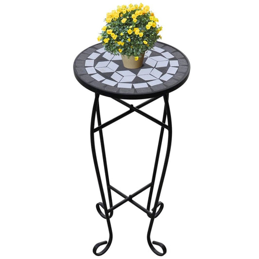 vidaXL Mosaic Side Table Plant Table Black White, 41129