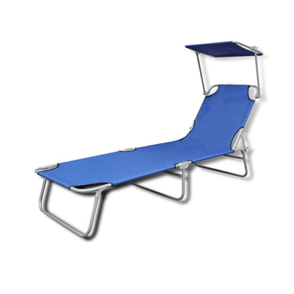 Sun Lounger Blue Steel Standard Foldable Folding Sun Lounger