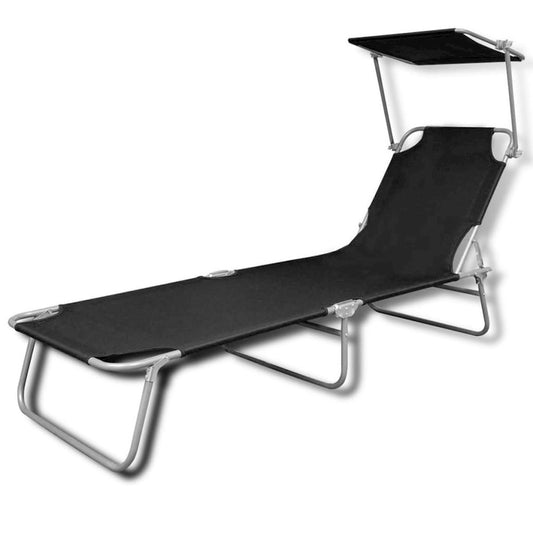 Sun Lounger Black Powder-Coated Steel, Polyester Standard