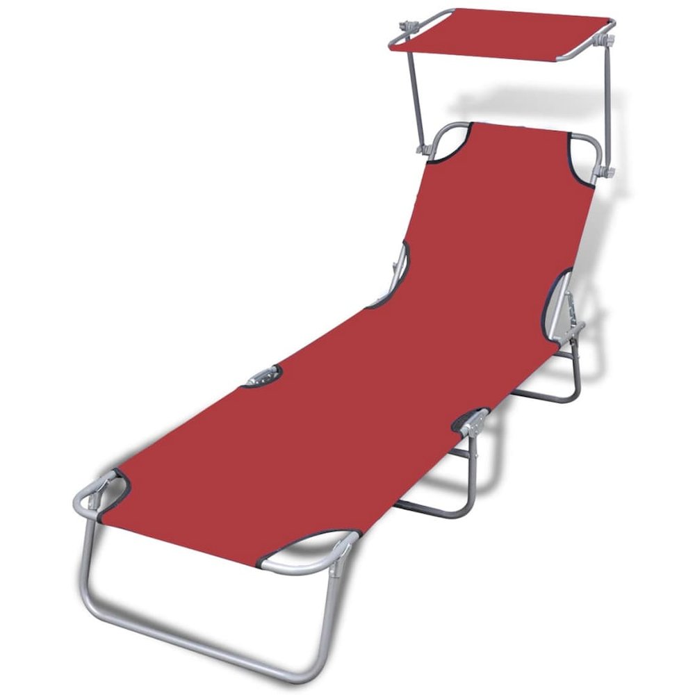 Sun Lounger Red Polyester Fabric, Powder-Coated Steel Standard