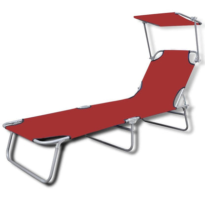 Sun Lounger Red Polyester Fabric, Powder-Coated Steel Standard