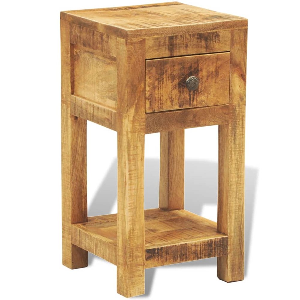 Side Table Natural Wood Solid Mango Wood Compact Square