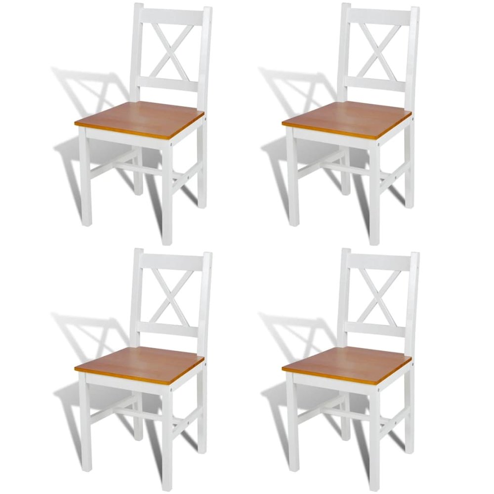 Dining Chair Set of 4 White and natural Solid pine wood Standard