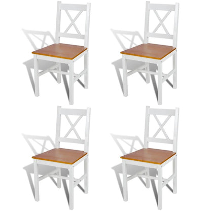 Dining Chair Set of 4 White and natural Solid pine wood Standard